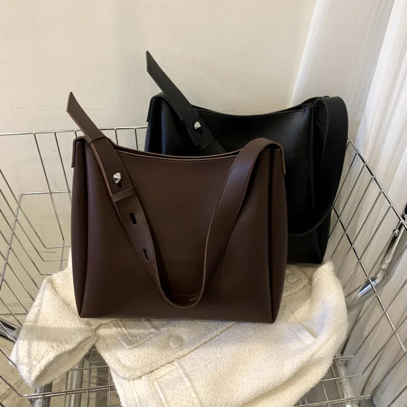 Fashion Leather Tote Bag for Women 2025 — Large High-Capacity Simple Shoulder Bag, Handbag & Purse
