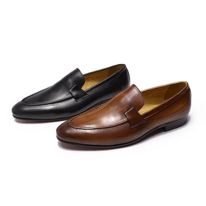 Men’s Genuine Leather Slip-On Loafers - Black & Brown Wedding, Party, Dance, Business & Casual Dress Shoes