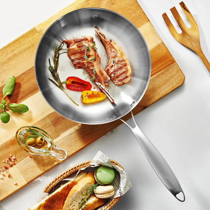 304 Stainless Steel Frying Pan – Non-Stick Skillet for Steak, Gas & Induction Cooking
