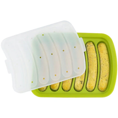 6-Grid Silicone Sausage Maker Mold with Lid – DIY Ham & Hot Dog Shaping Tool for Kitchen Baking & Food Preparation