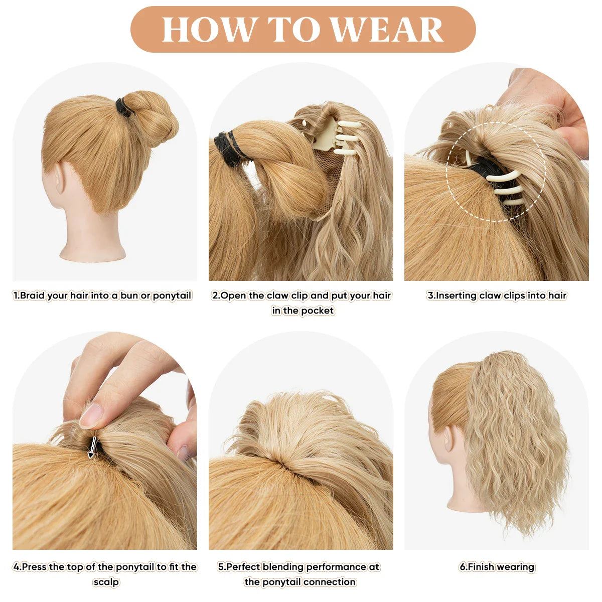 13-Inch Premium Synthetic Curly Claw Clip Ponytail – Blonde Brown Short Hairpiece, Fake Hair Extensions P064