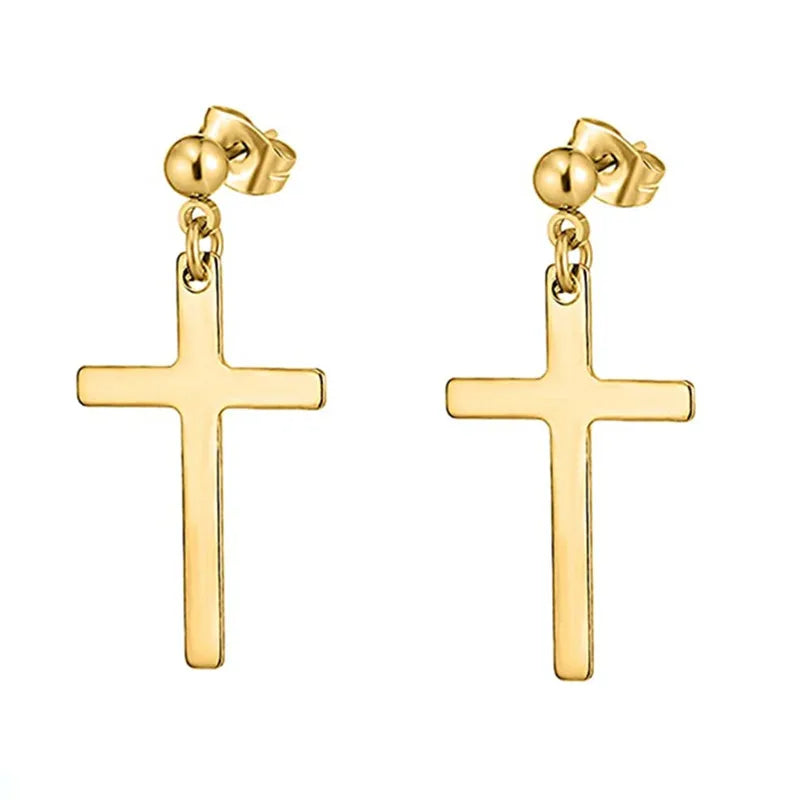 Gold Cross Huggie Hoop Earrings - Minimalist Dangle Charm Jewelry for Men & Women