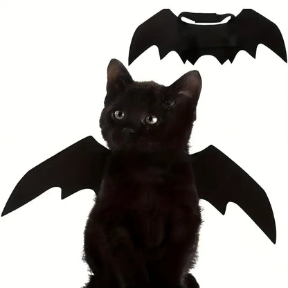 Adjustable Black Bat Wings Pet Costume - Soft Polyester Halloween Cosplay Dress Up Accessory for Cats & Pets