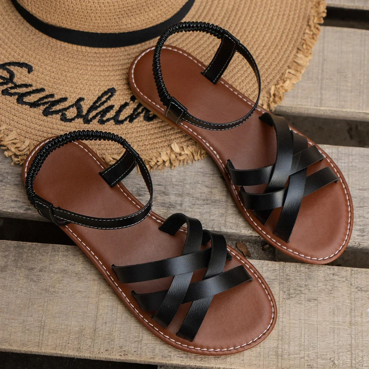 Women's Chic Spring Flat Sandals - Lightweight Elastic Band Comfort Shoes for All-Day Casual Style