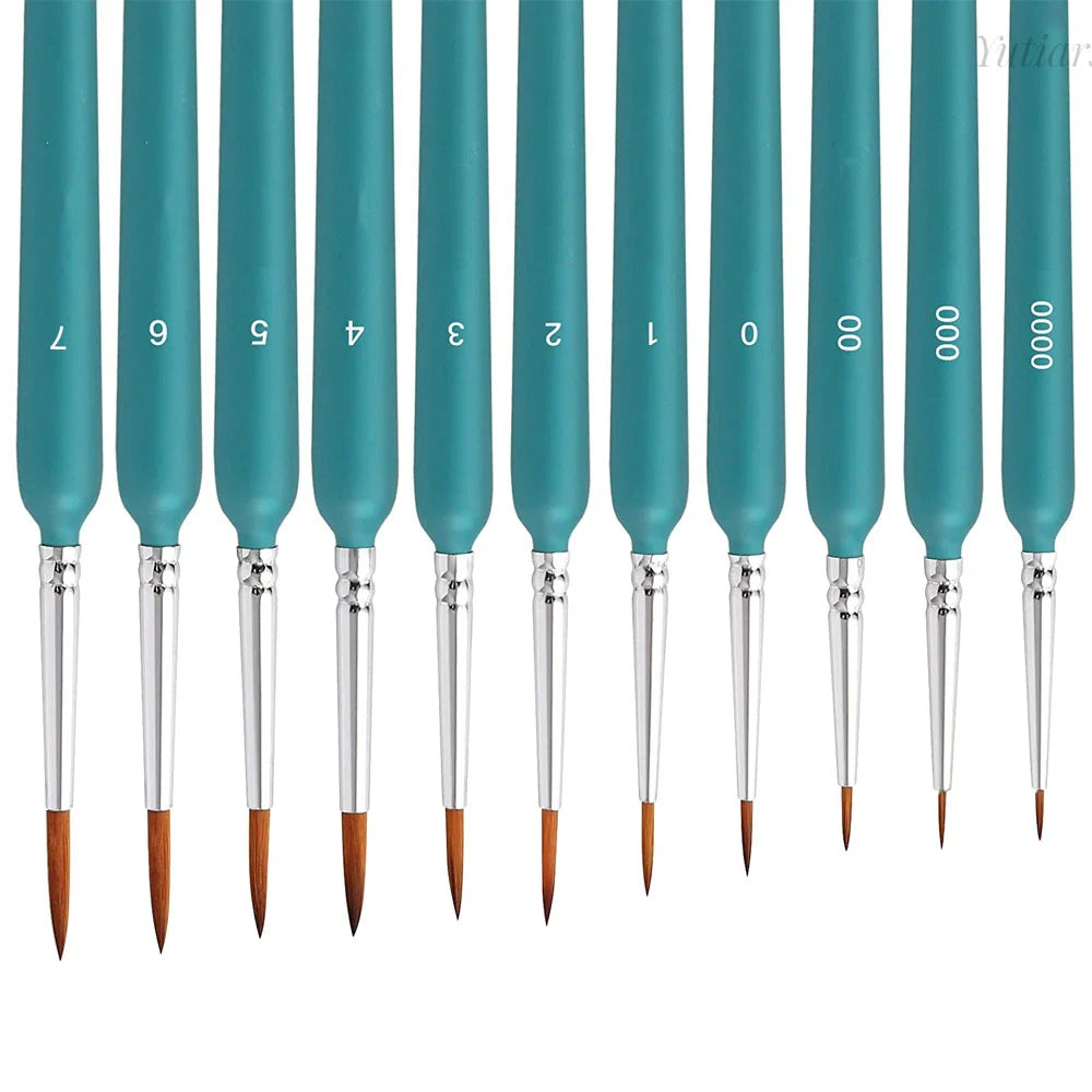 11pcs Miniature Weasel Hair Paint Brushes - Art Painting Brushes for Gouache, Watercolor, Oil Paints - Artists Hand-Painted Tools