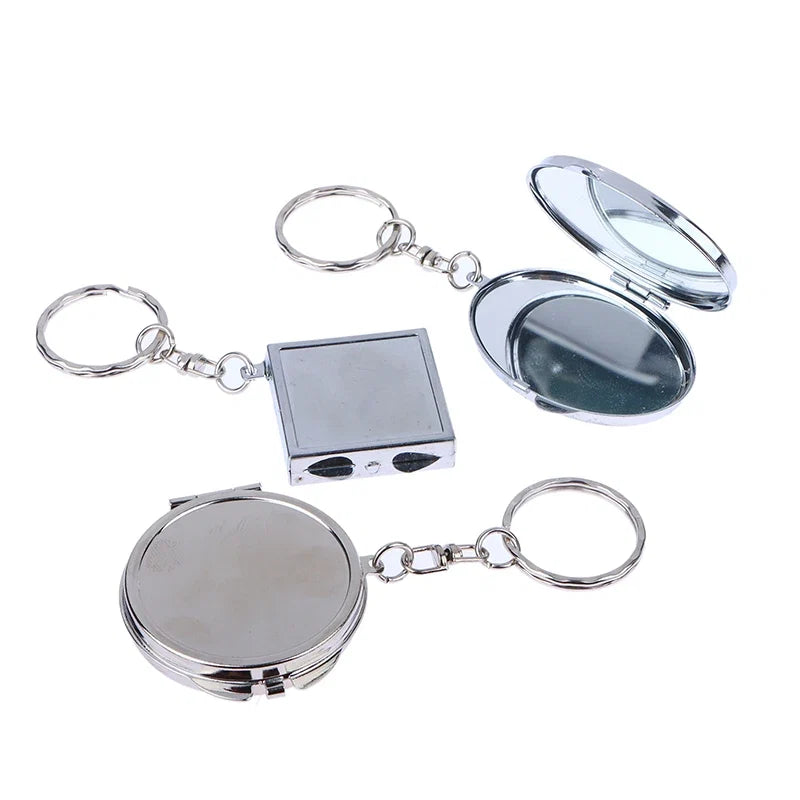 Double-Sided Folding Makeup Mirror - Round, Heart, Oval & Square Metal Keychain Cosmetic Mirror