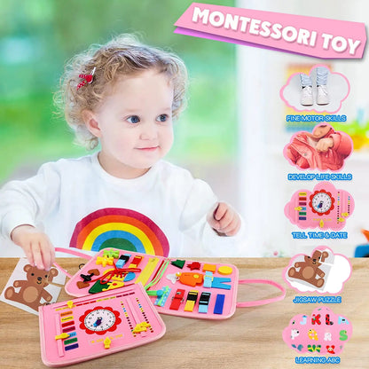 Montessori Toddler Busy Board – Educational Activity for Motor Skills & Baby Learning Toys for Travel