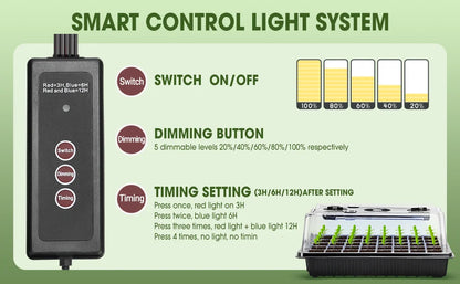 2-Pack 80-Cell Seed Germination Tray Set — High-Dome Seed Starter Kit with 4 LED Grow Lights & Intelligent Timer