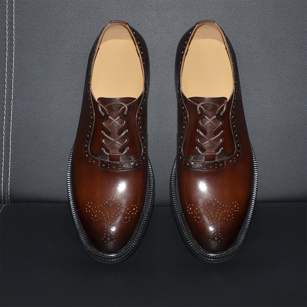 Men’s Handmade Genuine Leather Oxford Shoes - Classic Brogue Lace-Up Wedding, Business & Formal Dress Shoes