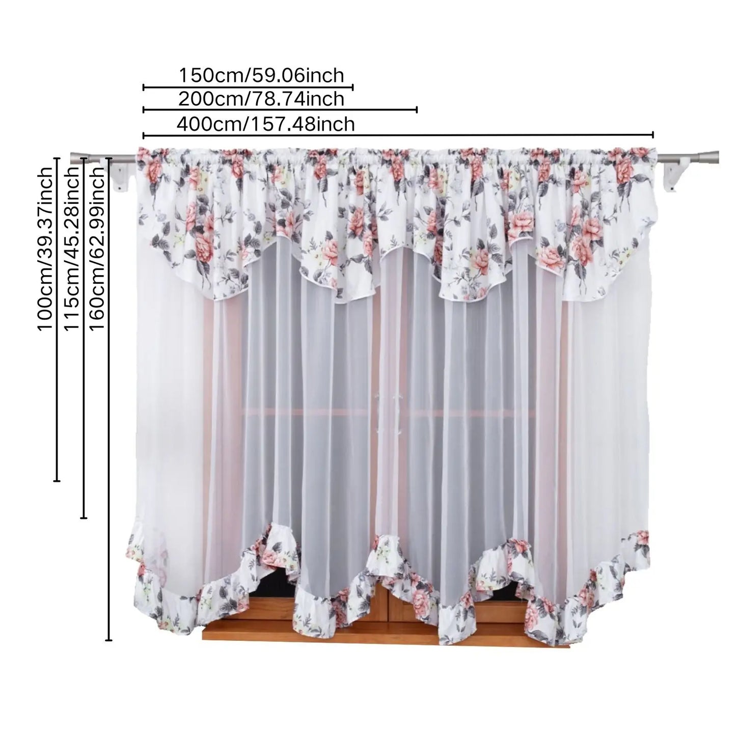 Rural Floral Lace Curtain Panel - Flower Trim Rod Pocket Window Decor for Living Room Bedroom Kitchen