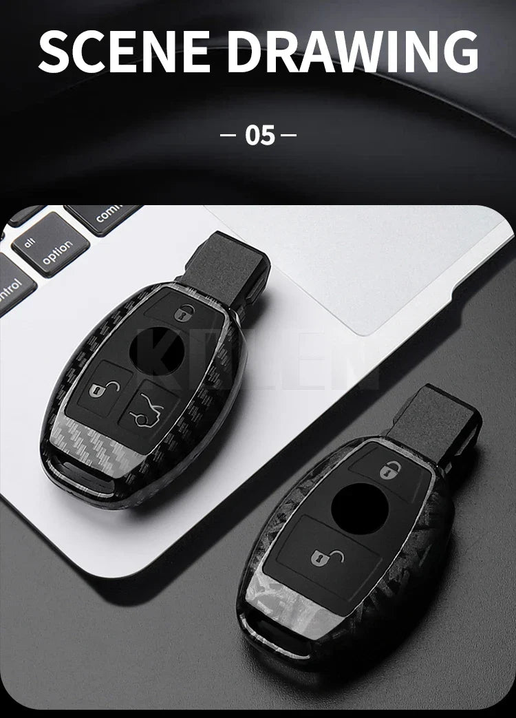 ABS Carbon Fiber Car Key Case Cover – Compatible with Mercedes Benz W204/W205/W212/W213/W176/W177/W219 A/B/C/E/S/GLC/CLA/AMG Fob