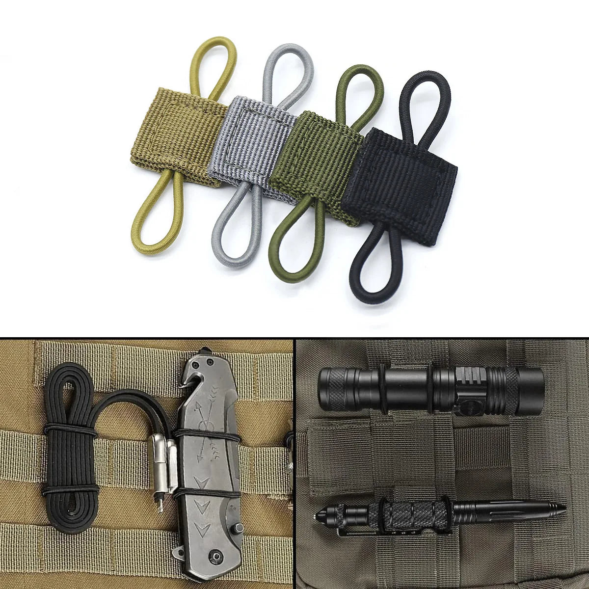 4/10Pcs MOLLE Elastic Retainer Straps - Tactical Webbing Attachment Buckles for Antenna, Flashlight & Gear Organization