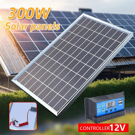 300W/600W Solar Panel Kit - 12V Solar Battery Charger with 100A Charge Controller for Home, RV, Camping & Car