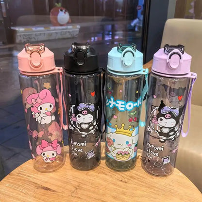 Kuromi Water Cup with Straw — Large Capacity Cute Cartoon Print Bottle, Unique Aesthetic Design for Office, Home, or Gift