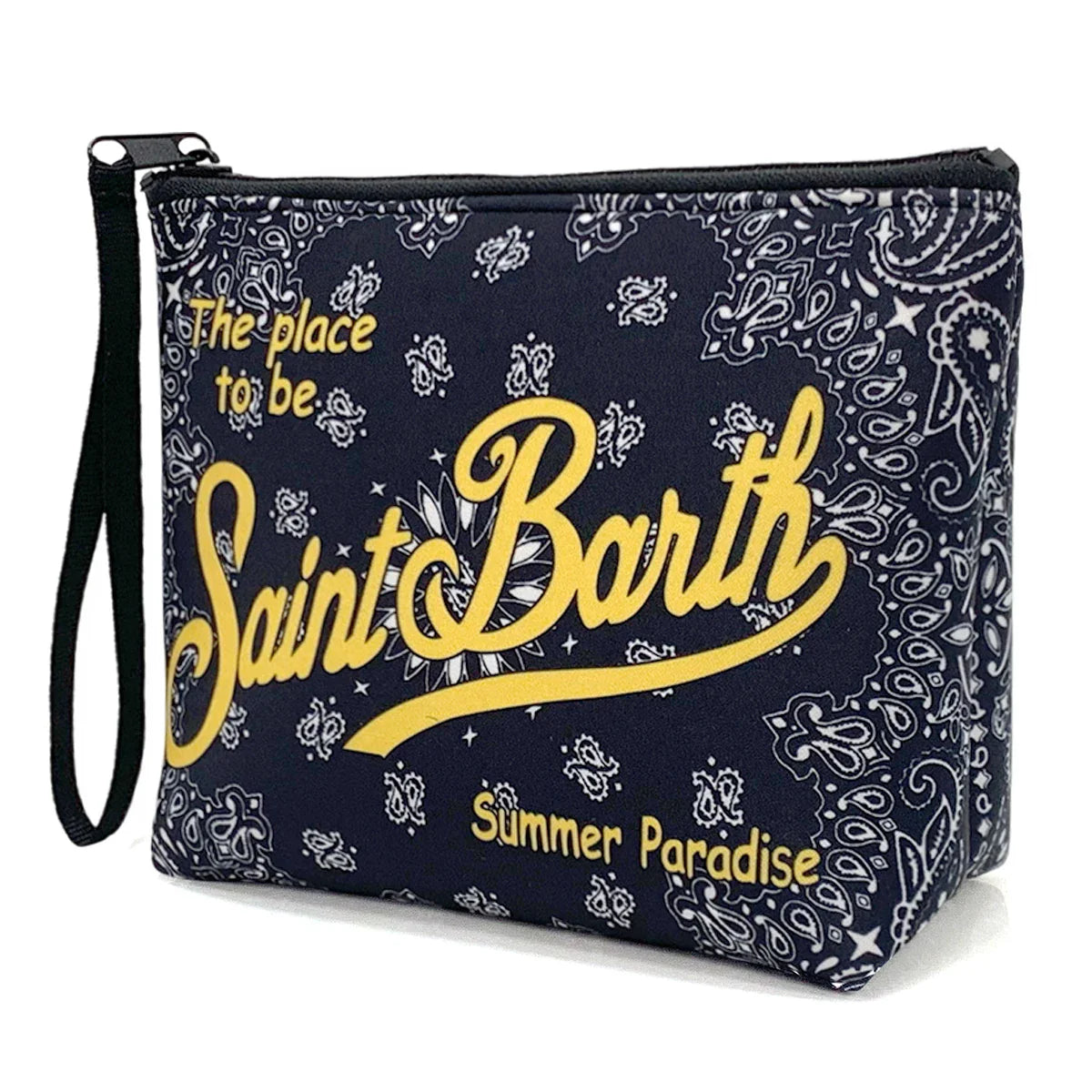 S-Saint B-Barth Striped Neoprene Zip-Up Clutch – Unisex Cosmetic & Toiletry Makeup Bag for Women