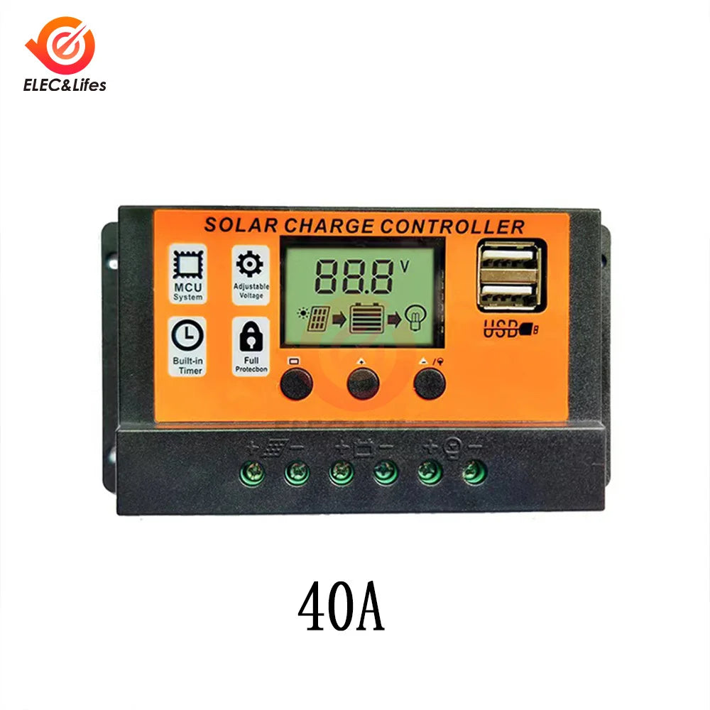100A Solar Charge Controller - 12V/24V Adjustable LCD Display Solar Panel Battery Regulator with USB Port
