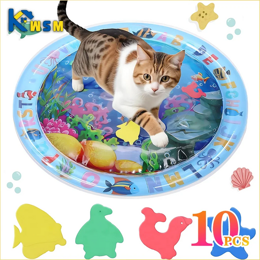 Pet Water Sensory Play Mat - Thick Inflatable Ocean Fish Theme Toy for Cats & Dogs