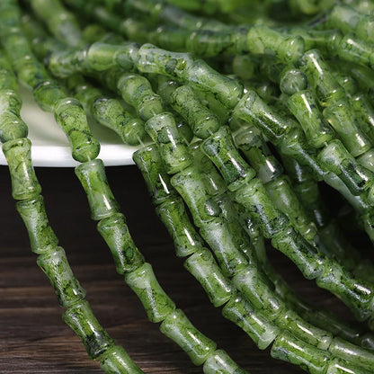 30PCS Green Glass Bamboo Beads - Jade Tube Shape Loose Beads for DIY Bracelet, Necklace & Jewelry Making Accessories