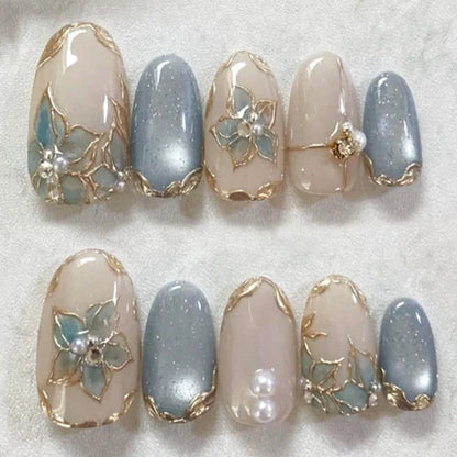 24Pcs French Press On Nails - Almond Fake Nail Tips with Glue, White Edge Design & Pink Stiletto Style Manicure Set