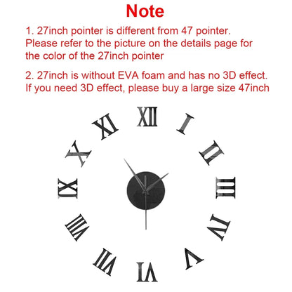 3D DIY Wall Clock - Modern Acrylic Mirror Sticker Quartz Clock For Living Room Decor With Silent Movement
