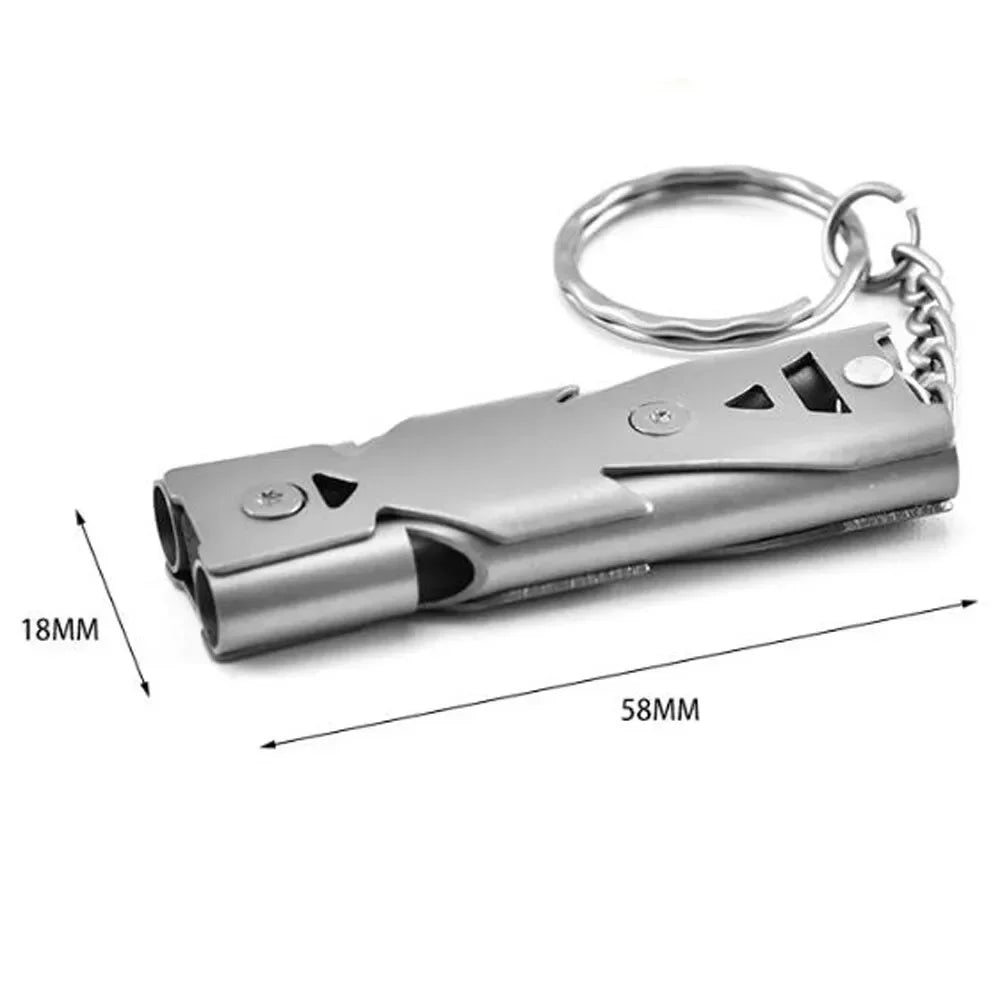Double Pipe Whistle Keychain – High Decibel Outdoor Survival Emergency Tool