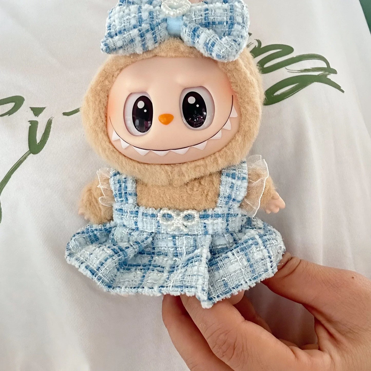 17cm Labubu II Mini Doll Clothes — Luxury Bow Headband Dress Outfit Set for Sitting, Party & Game Accessories