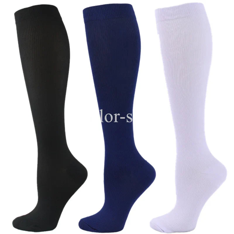 3 Pairs Knee High Compression Socks – Anti-Fatigue Support Stockings for Varicose Veins, Pain Relief & Sports Recovery (Men & Women)