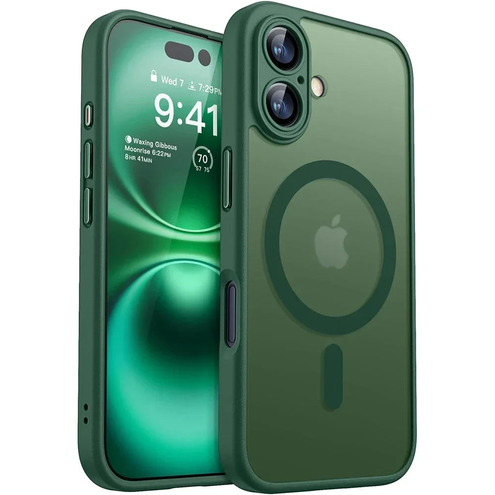 Magnetic Matte Translucent Armor Case - Shockproof Magsafe Compatible Cover for iPhone 17 16 15 14 13 12 11 Pro Max Plus