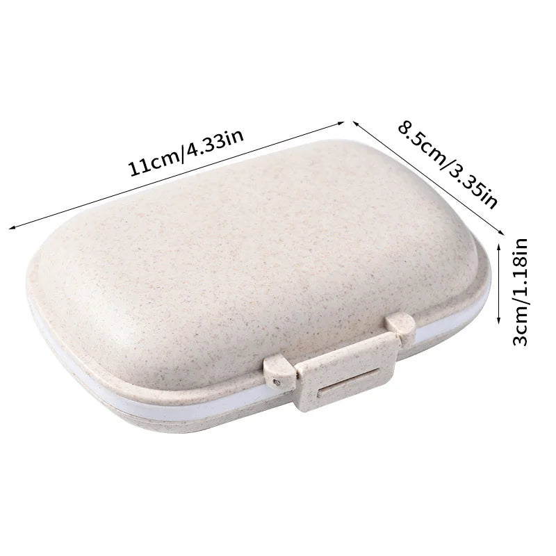 8-Grid Travel Pill Organizer – Small Wheat Straw Medicine Container with Seal Ring