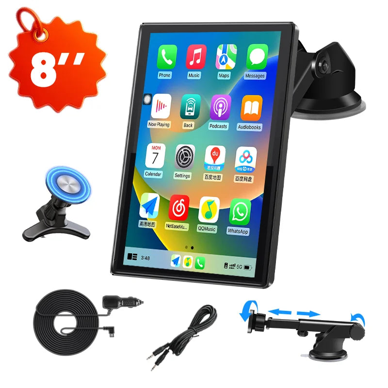 7/8/9'' Car Mirror Radio Display – Wireless CarPlay & Android Auto Multimedia Screen with Portrait & Landscape Support