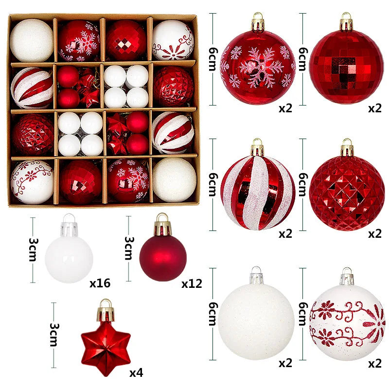 44PCS Christmas Ball Ornaments – 3/6CM Decorative Pendant Balls for Christmas Tree, Home Decor, New Year & Holiday Accessories
