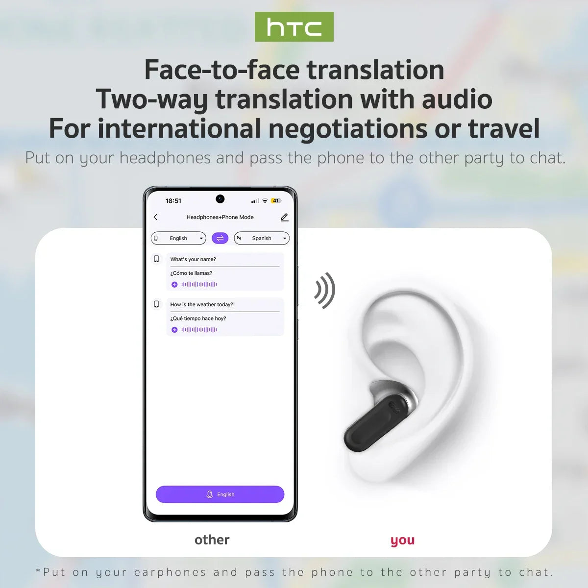 HTC NE20 Bluetooth 6.0 AI Translator Earbuds – Wireless Sport Headphones with LCD Touch & HD Stereo