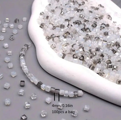 Pink Czech Glass Crystal Beads - 3mm 4mm 5mm Cube Square Candy Seed Beads for DIY Jewelry Making Charms