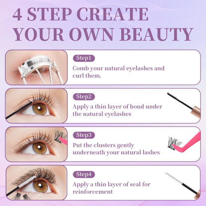 DIY Lash Extension Kit – Mix Styles Individual Lash Clusters with Bond & Seal, Remover, Tweezers, and Lash Brush Eye Makeup Tool