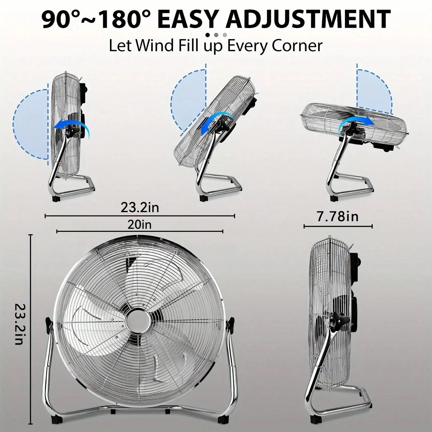 Pnochoo 14-Inch Industrial Fan - 3-Speed Aluminum Floor & Tabletop Air Circulator