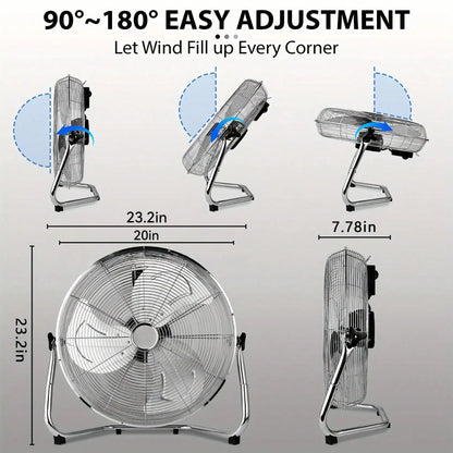 Pnochoo 14-Inch Industrial Fan - 3-Speed Aluminum Floor & Tabletop Air Circulator