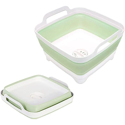 9L Collapsible Wash Basin - Portable Plastic Sink with Drain Plug for Vegetables, Fruits, Dishes & Storage