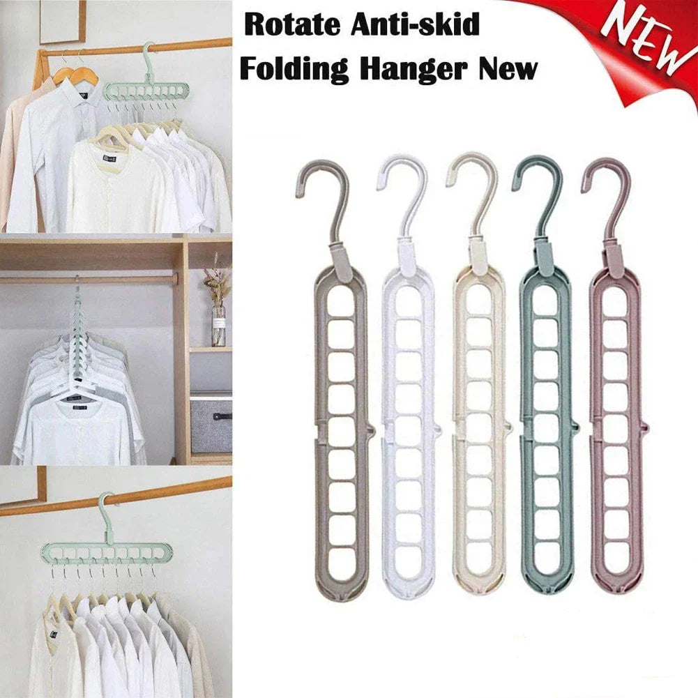 9-Hole Multi-Function Clothes Hanger Organizer – Space-Saving Folding Magic Rack for Scarves & Clothes