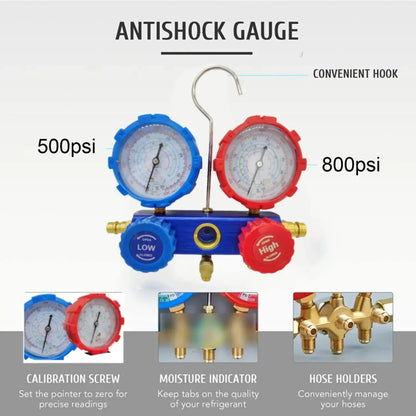 3-Way AC Manifold Gauge Set - HVAC Refrigerant Charging & Diagnostic Tool for R410A R22 R404A R134A