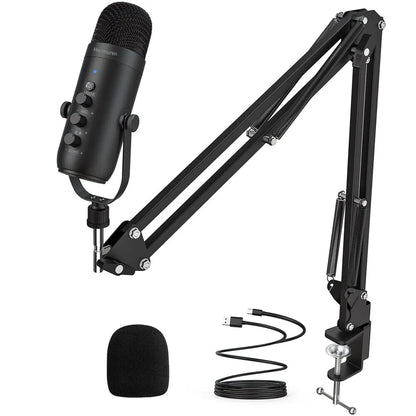 Haomuren USB Podcast Microphone Kit - Cardioid Condenser Mic with Boom Arm for PC Recording, YouTube & Streaming