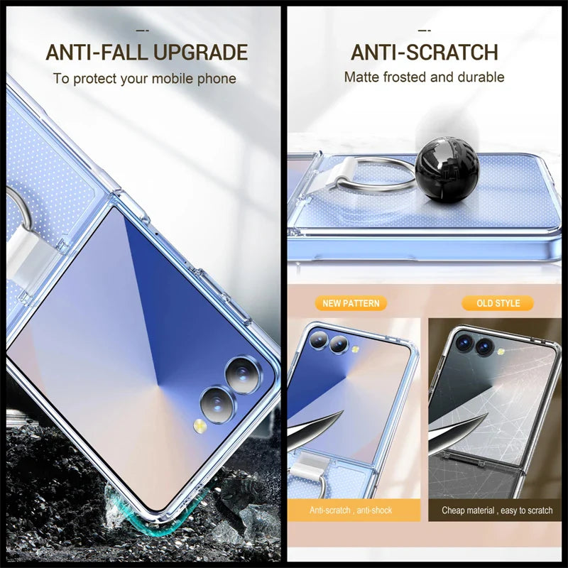 Shockproof Ring Holder Case for Samsung Galaxy Z Flip 7/6/5/4/3 5G - Hard PC Armor Protective Back Cover