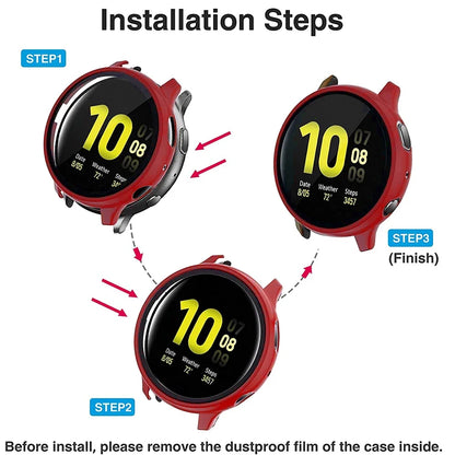 Samsung Galaxy Watch Active 2 Protective Case - Full Coverage Bumper with Tempered Glass Screen Protector for 40mm & 44mm
