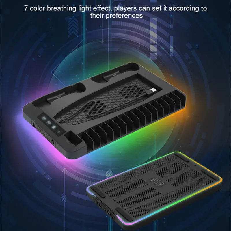 GAMINJA P58 P5 Stand Cooling Station for PlayStation 5 - RGB Light Cooling Fan with Dual Controller Charger, PS5 Gaming Accessories