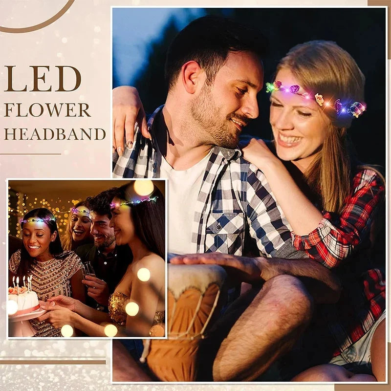 Luminous Flower Wreath Headband - 15/30Pcs 10-LED Garland Crown for Wedding & Christmas