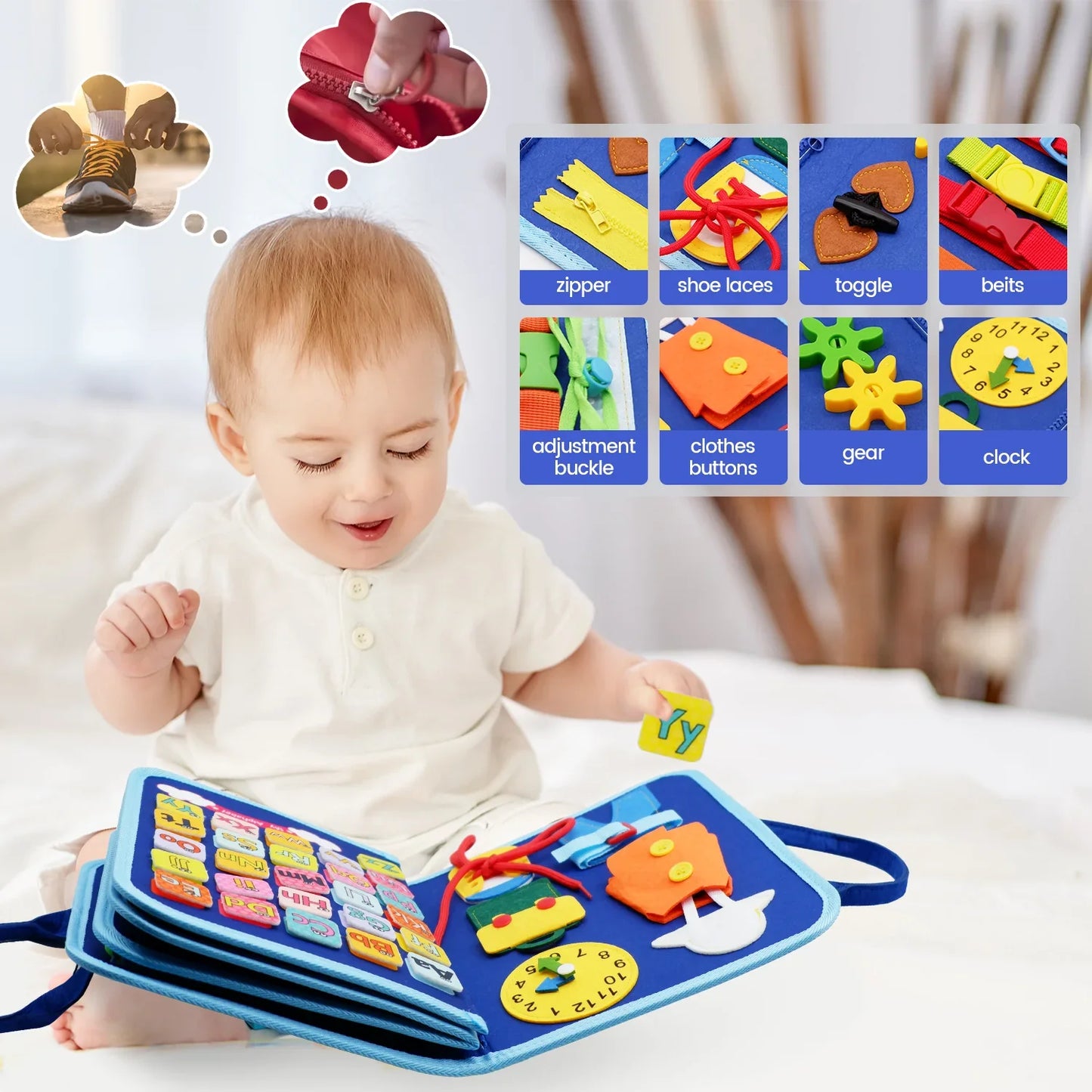 Montessori Toddler Busy Board – Educational Activity for Motor Skills & Baby Learning Toys for Travel