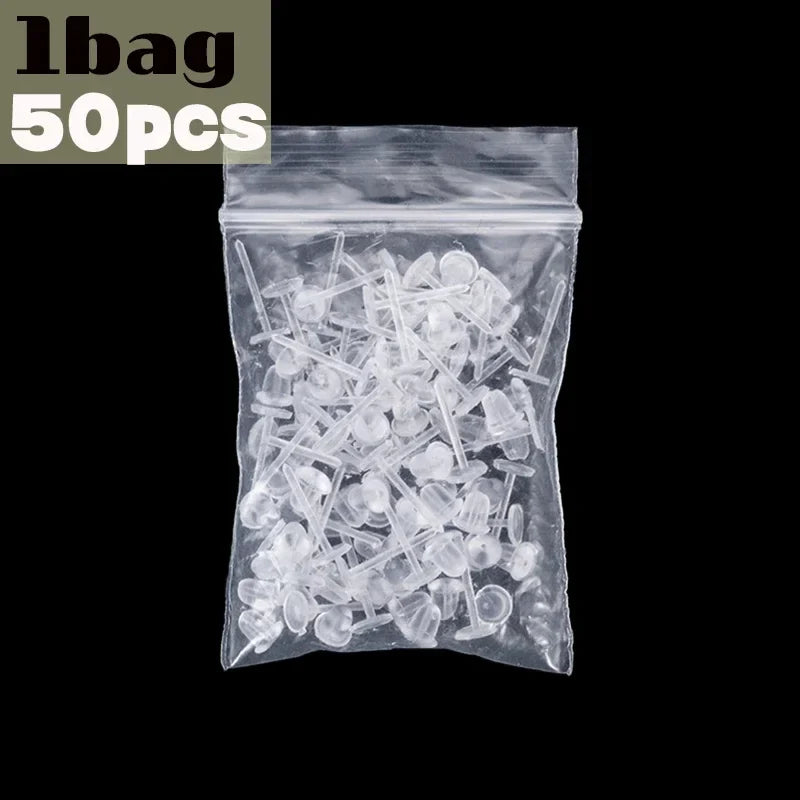 50–1000PCS Invisible Silicone Earring Backs – Soft Plastic Stud Pins for DIY Jewelry & Piercing Retainers