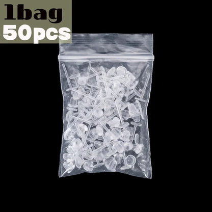 50–1000PCS Invisible Silicone Earring Backs – Soft Plastic Stud Pins for DIY Jewelry & Piercing Retainers