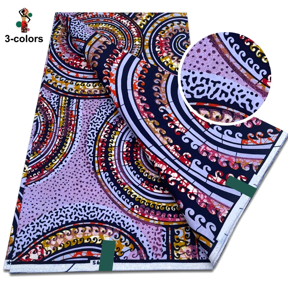 African Glitter Glam Wax Fabric - 100% Cotton Golden Ankara Print 6 Yards