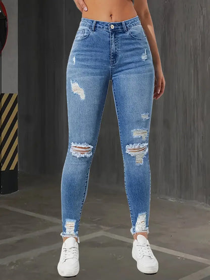 Women’s 2025 Ripped Skinny Jeans - High Waist Stretch Slim Fit Retro Denim Trousers for Autumn Fashion