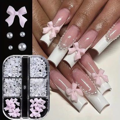 12 Grids Mixed Resin Bowknot Nail Art Decorations – 3D Acrylic Charms & Kawaii Colorful Rhinestone DIY Manicure Parts